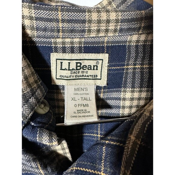 LL Bean Mens Shirt XL Tall Blue Plaid Button Down 100% Cotton - Picture 4 of 5